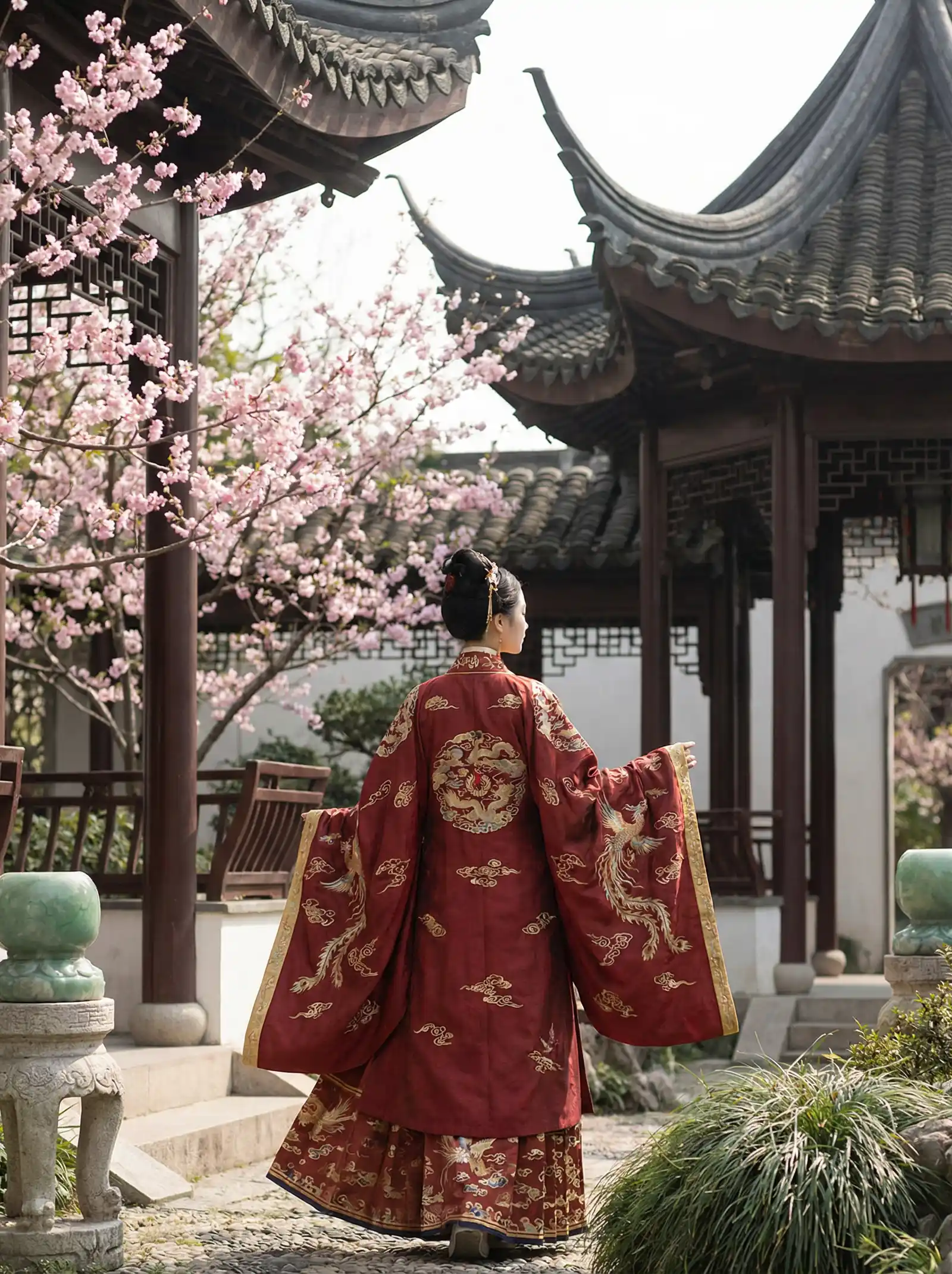 三个老头把我当母狗 明制汉服红色凤凰刺绣